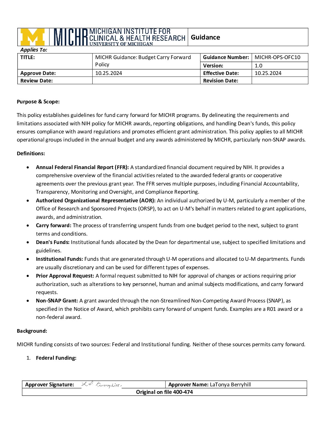 Budget Carry Forward Policy