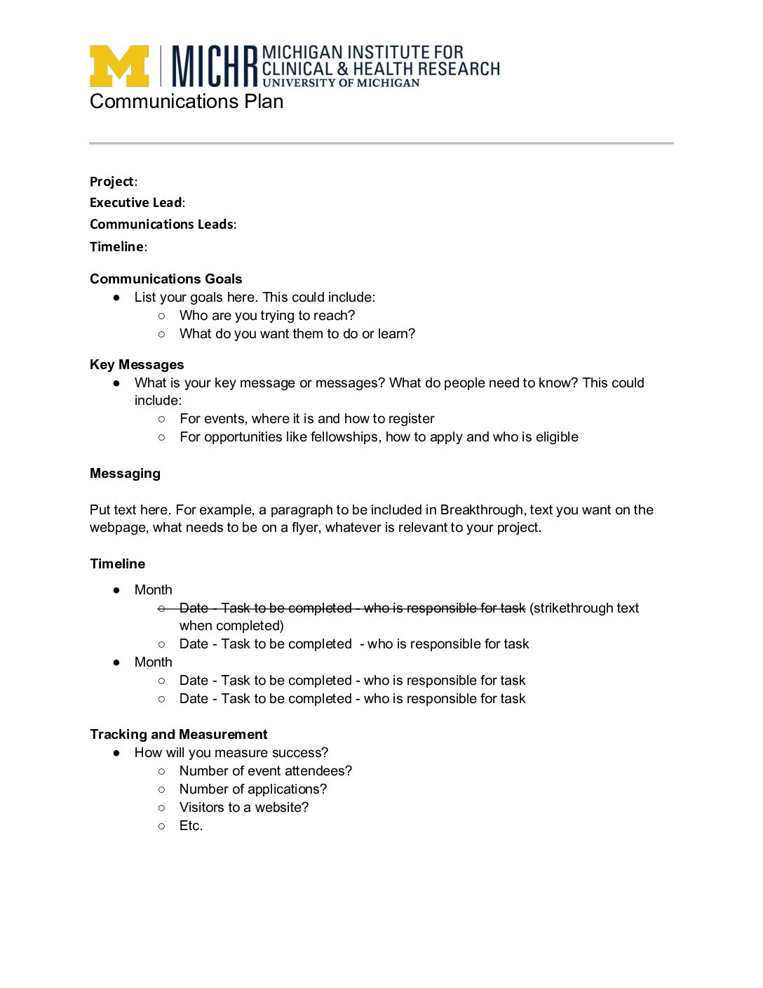 Communications Plan Template