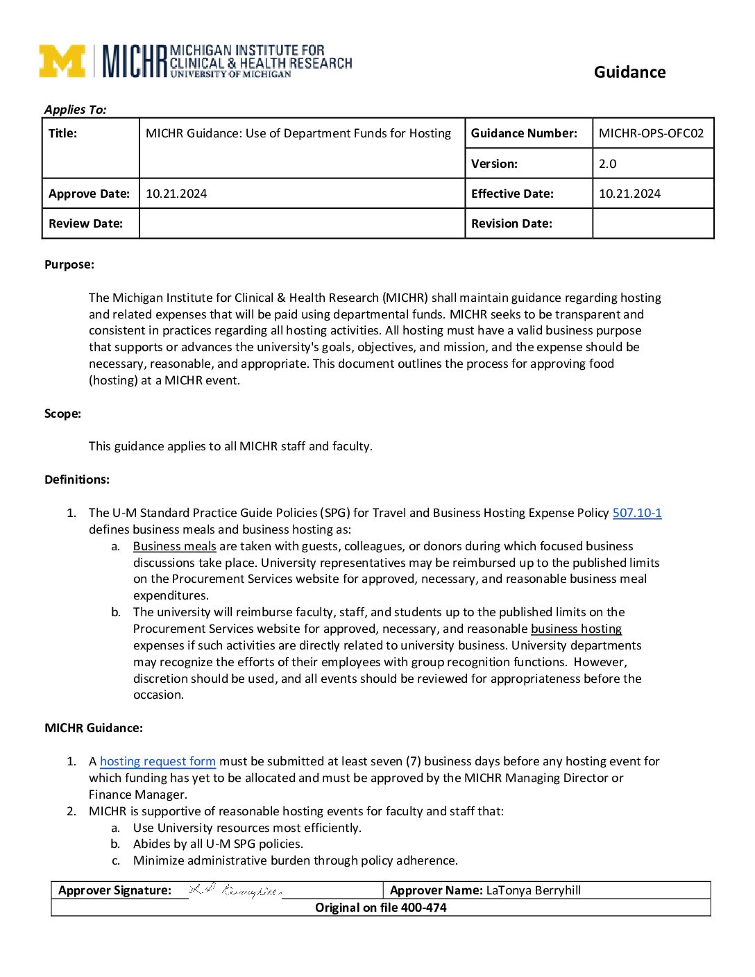 Use of Department Funds for Hosting