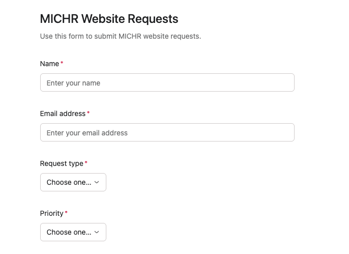 Intake Form for MICHR Website Additions & Edits