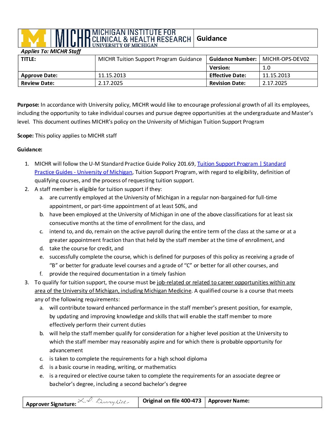 Tuition Support Program